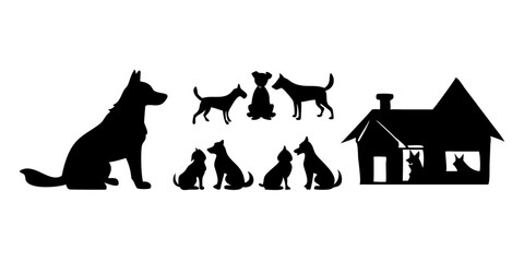 dog vector, silhouette dog, black dog, and dog house in different styles