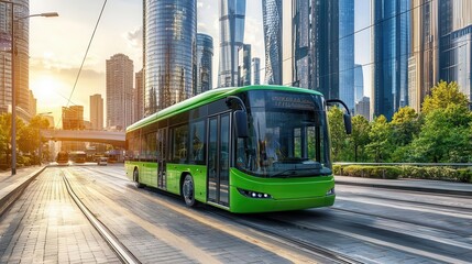 Obraz premium Low-emission vehicles moving through a modern city