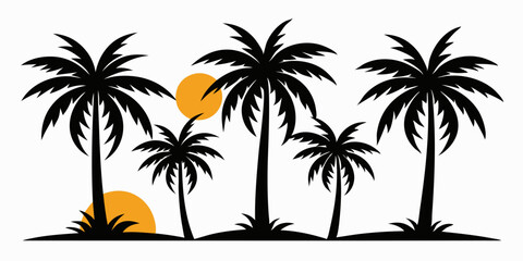 palm trees silhouette vector, palm tree in different styles vector