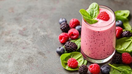 A vibrant smoothie made with fresh berries and spinach, perfect for a healthy lifestyle and refreshing moment.