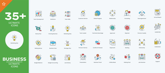 Business thin line icons set. Business and finance editable stroke icon collection. Profit, management, businessman, startup, money, company symbol. Vector