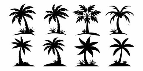 palm tree silhouette, palm tree in different styles vector set of palm tree