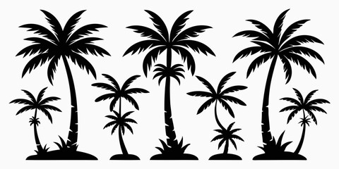 palm tree silhouette, palm tree in different styles vector set of palm tree