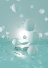 Water product display podium. 3D rendering. 3D Illustration