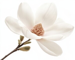 Fototapeta premium White Magnolia Flower Isolated. Tender Bloom of Nature's Beautiful Flora