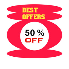50% percent Sale tag logo offer, with red banner design and best offers discount  vector illustration