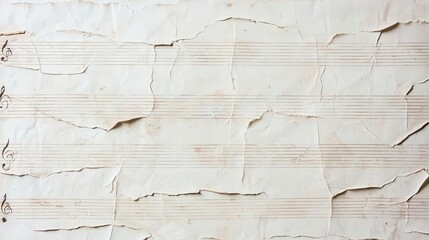 Obraz premium Old, crumpled sheet music with torn edges and visible creases, faded notes and paper stains, old paper texture, antique music sheet