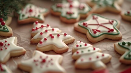 Christmas Cookies Decorated with Icing and Sprinkles