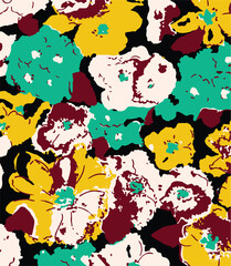 Flowers seamless pattern. vector illustration. Abstract flowers, floral vector with leaves