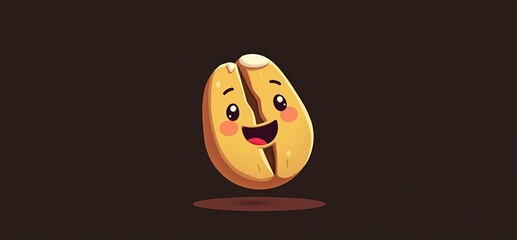 Fun and cheerful cartoon coffee bean character with a smiling face, perfect for coffee related designs, branding, or promotional materials.