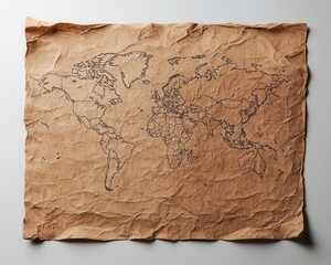 Vintage map with deep fold lines and aged patina, edges curled and faded details, old paper texture, antique map with character