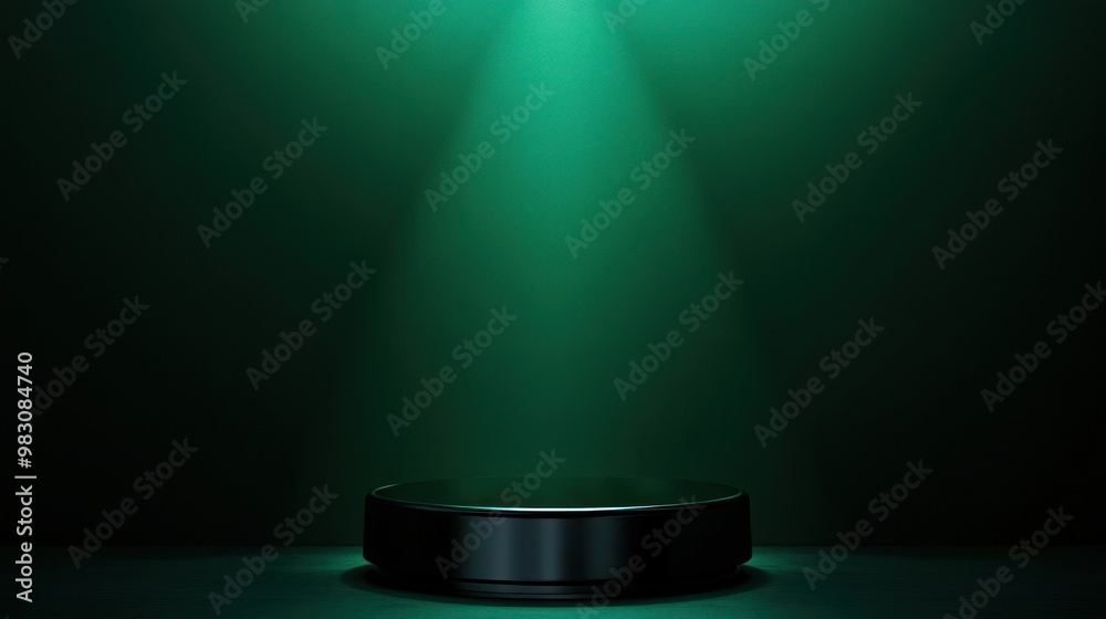 Poster minimalist green background with black podium