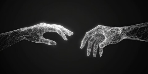 Wireframe Hand Connecting. Human Touch in AI Gesture, Offering Help and Support