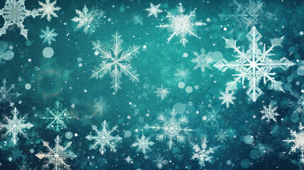 Illustration of snowflakes on a teal background
