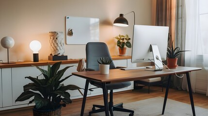 Fototapeta premium Modern Home Office Setup with Natural Elements.
