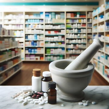 Pharmacy Interior with Mortar and Pestle