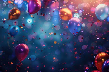 A colorful image of many balloons with a lot of confetti, generative ai image