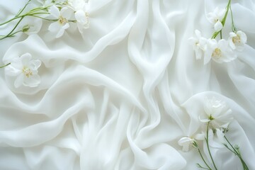 Delicate White Flowers on a Draped White Fabric