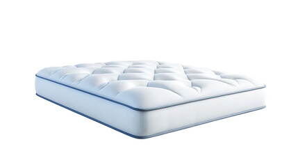 Comfortable white mattress with tufted design, isolated on a transparent background.