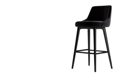 Stylish black bar stool with sleek design isolated on a transparent background.