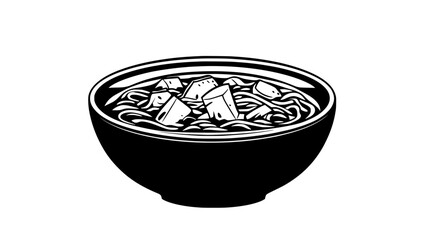 Bowl of chicken noodle soup with chicken, noodles, and vegetables floating in broth, food illustration vector