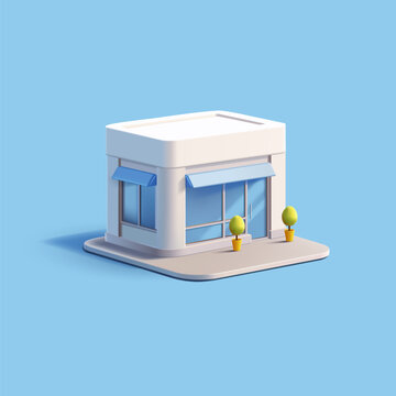 3D, Exterior of a store building, cafes. Realistic image, icon, front view, for advertising concepts, and promotion of big and small business, service sector. Vector