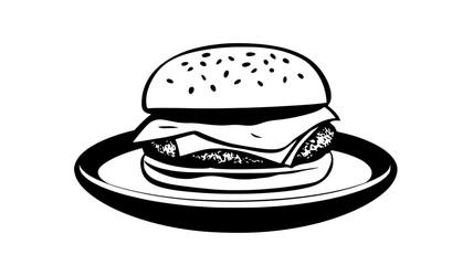 Fototapeta premium Chicken sandwich on a round plate, positioned in the middle, food vector graphic