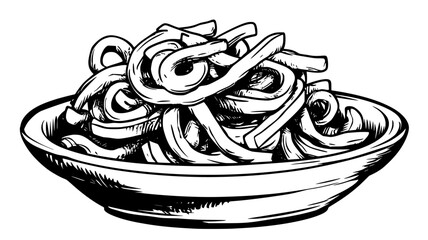 Fototapeta premium Close-up of curly fries stacked on ceramic plate, food illustration vector