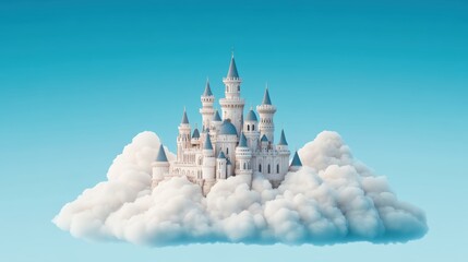 Magical Castle on Clouds with Blue Sky Background