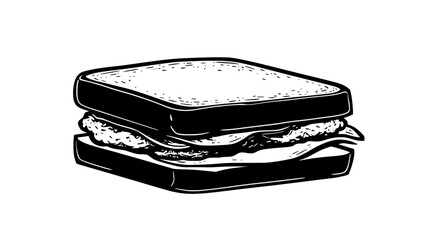 Single chicken sandwich placed on a flat surface, showing layers, food illustration vector