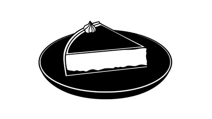 Slice of cheesecake with thick filling on a round plate, food illustration vector