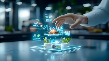 Futuristic Digital Menu with Interactive Food Ordering and Presentation