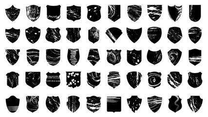 Set of grunge black shields, vector web elements, security frames