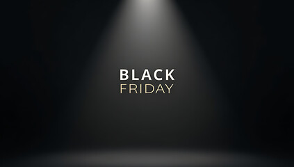 A minimalist banner featuring 'Black Friday' in modern white text, on a black and dark grey gradient background, with a subtle spotlight effect.A minimalist banner featuring 'Black Friday' in modern w