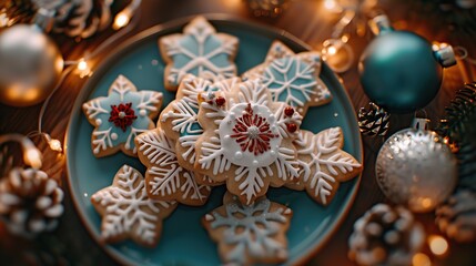Fototapeta premium Christmas Snowflake Cookies on a Plate