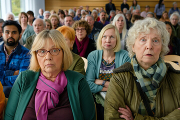 Audience of Diverse Adults Attentively Watching a Presentation