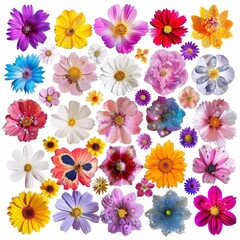 collage photo elements isolated on white, flowers with glitter, ultra details stylize 50