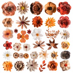 collage photo elements isolated on white, kraft paper flowers, ultra details stylize 50