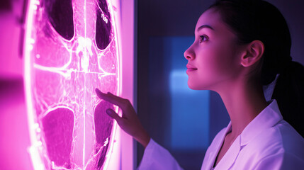 Health and life presentation with PET scan and breast cancer awareness