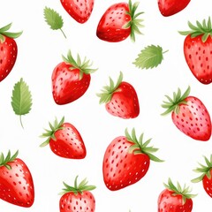 bright strawberries seamless pattern isolated on white. Drawing background of fresh farm organic berry used for magazine, book,card, menu cover, web pages.