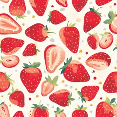 A seamless pattern of red strawberries and white background. Perfect for summer, food, and fruit-themed designs.