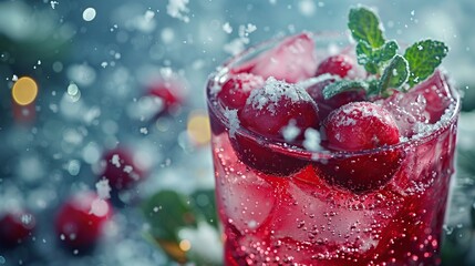 Cranberry Drink with Ice and Mint