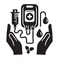 Blood transfusion icon silhouette on white background
