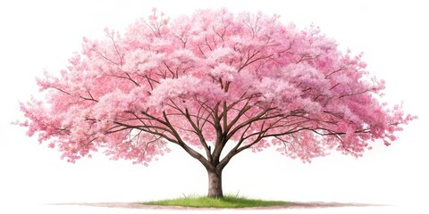 Fototapeta premium Blossoming Beauty Delicate Cherry Blossom Tree in Full Bloom Against Clean White Background, Evoking Fragility and Springtime Dream