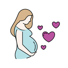 pregnant woman holds her belly. Pregnancy concept. Vector illustration. Pregnant woman side view, Simple cute colorful vector illustration of pregnant woman. stylized vector sketch.