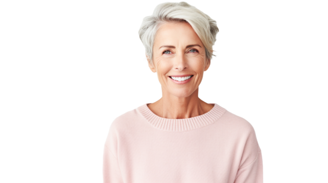 Positive confident mature woman isolated on transparent background PNG.