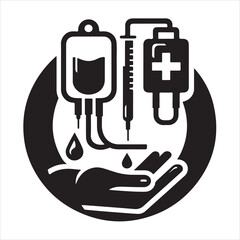 Blood transfusion icon silhouette on white background
