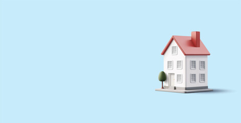 3D building of a multi-story townhouse, a cottage. Modern realistic building for comfortable living. Banner advertising concepts of real estate, rent, sale, mortgage. Vector