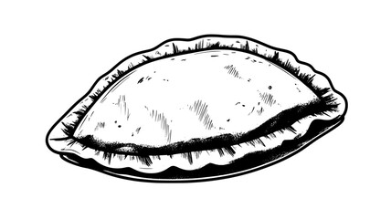 Close-up of a vegetarian empanada with some filling visible, food illustration vector