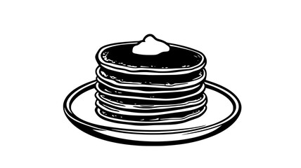 Gluten-free pancake stack centered on a round breakfast plate, food vector graphic